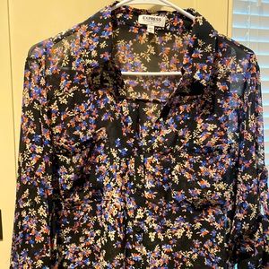 Express Portofino Shirt. Black with pink, blue and white flowers. Size XL